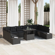 Set di divani da giardino 11 pezzi con cuscini in polirattan nero