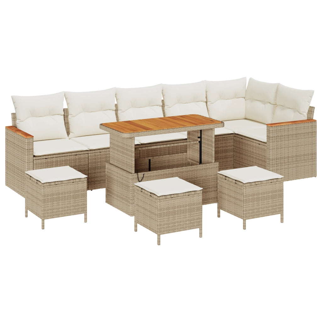 Set di divano da giardino composto da 10 pezzi con cuscini beige in rattan acacia