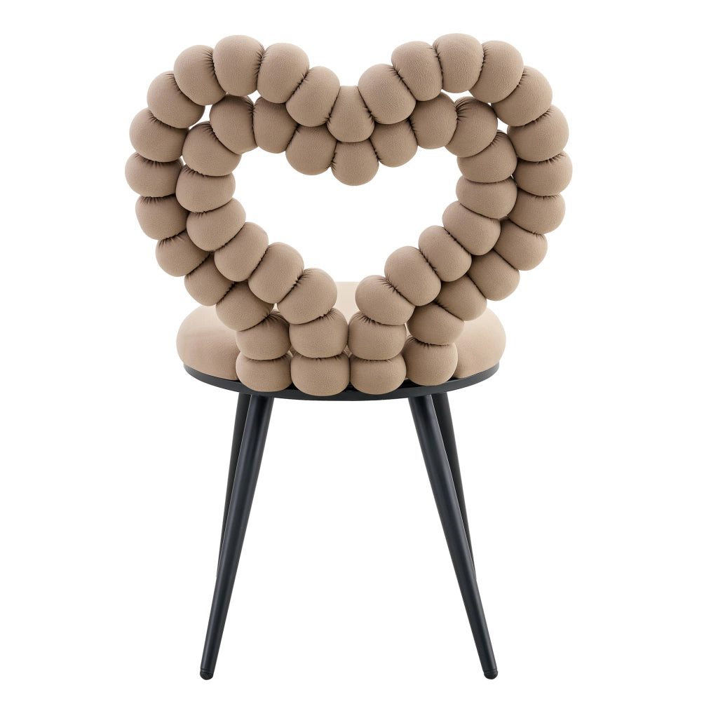 Sedia da Sala da Pranzo Set da 2 con Schienale Traforato a Cuore, Gambe in Metallo, Velluto Cammello