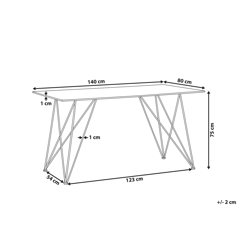 Tavolo da Pranzo Effetto Marmo Bianco con Piano in Vetro Temperato dorato Gambe in Metallo 140 x 80 cm Glam Soggiorno