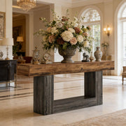 Tavolo consolle 160 cm in MDF E1 con ripiano inferiore grigio e marrone rustico