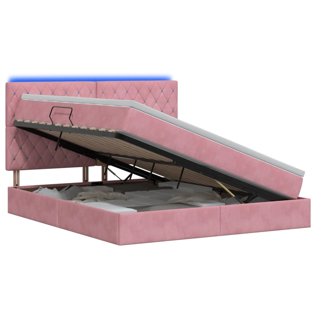 Letto con contenitore LED e materasso Rosa 180 x 200 cm Velluto 3460091