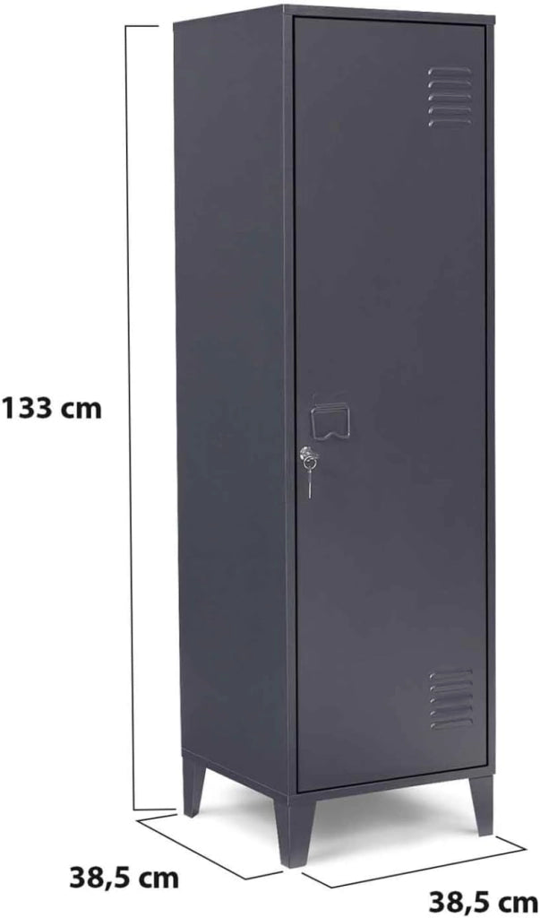 Armadietto ESTER con porta in metallo grigio scuro, design industriale