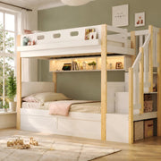 Letto a castello con contenitore idraulico, scala contenitiva e LED
