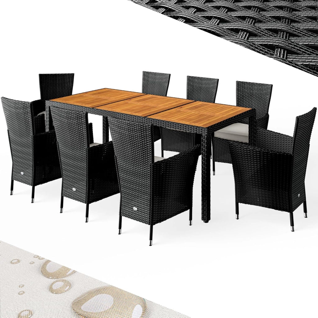 ® Mobili da Giardino Polyrattan 8 Sedie Impilabili 190x90cm Tavolo da Giardino Vetro Resistente alle Intemperie Esterno Moderno Terrazza