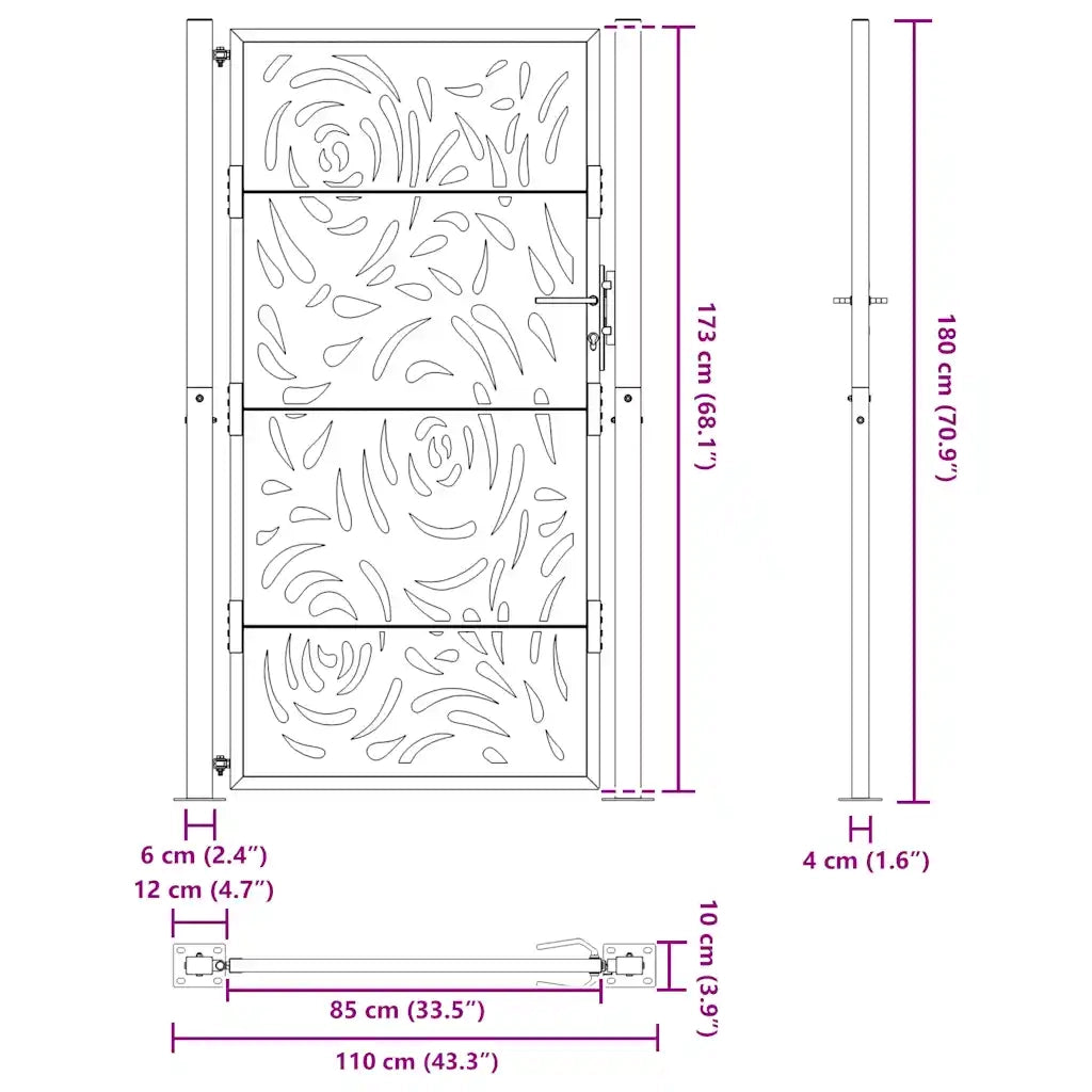 Cancello da giardino nero 100x175 cm in acciaio con design a fiamma 4100992