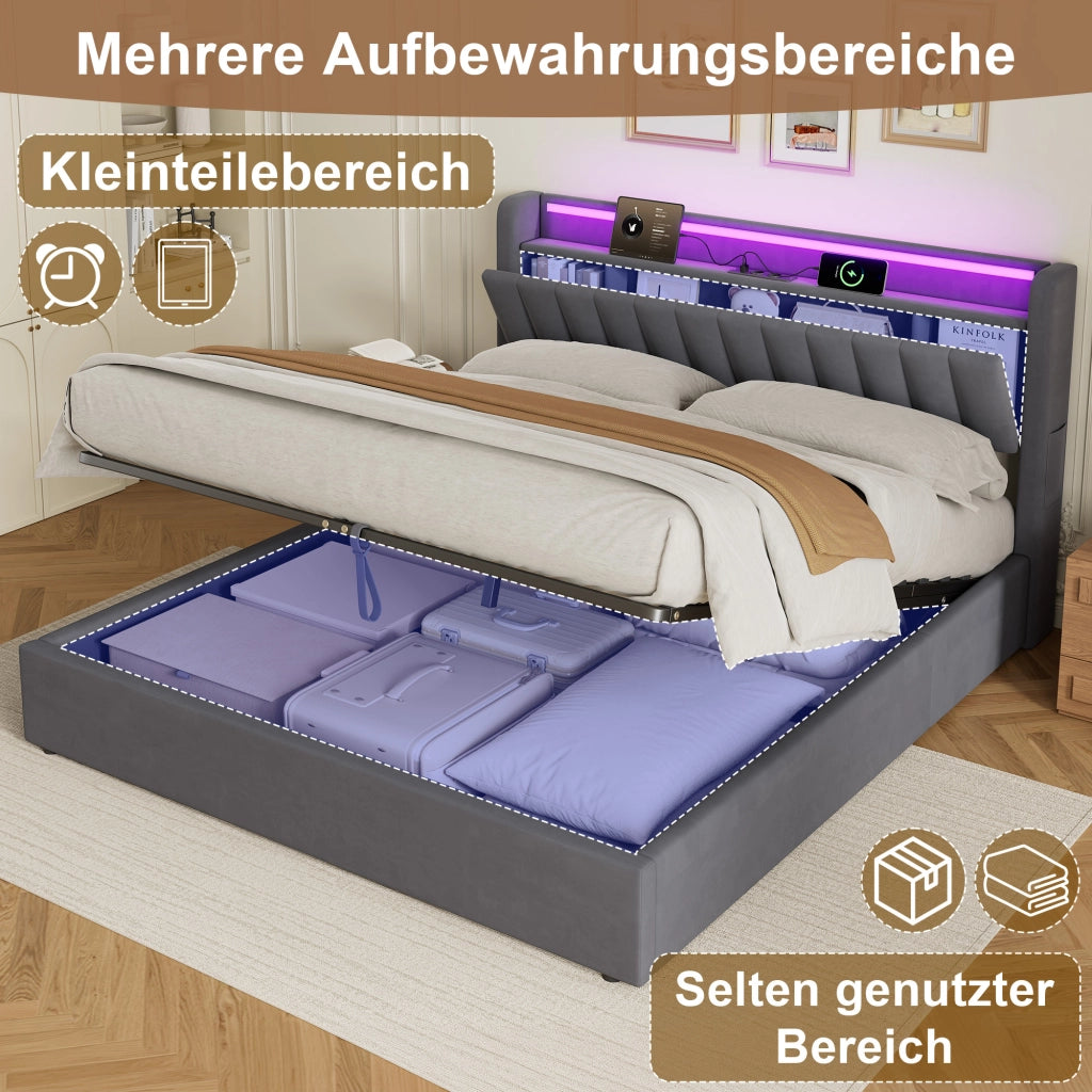 Letto contenitore 180x200 cm, colore grigio