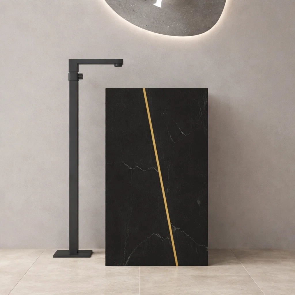 Lavabo da centro stanza lukas in stone artificiale nero e nocciola *** confezione 1