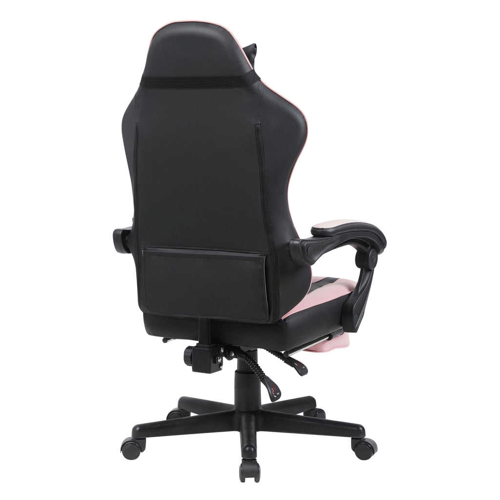 Sedia da ufficio con altezza regolabile e tasca portaoggetti sul retro; cuciture decorative in PVC rosa