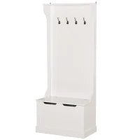 Appendiabiti da Terra Moderno 3 in 1 con 4 Ganci, Panca Contenitore e Attaccapanni, Salvaspazio Mobile da Ingresso, Corridoio, Camera da Letto in Legno, 71.5x39.5x170 cm, Bianco