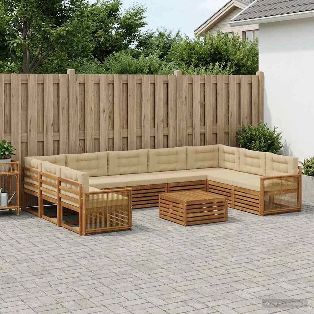 Set di divani da esterno 10 pz Naturale e Beige 3383871