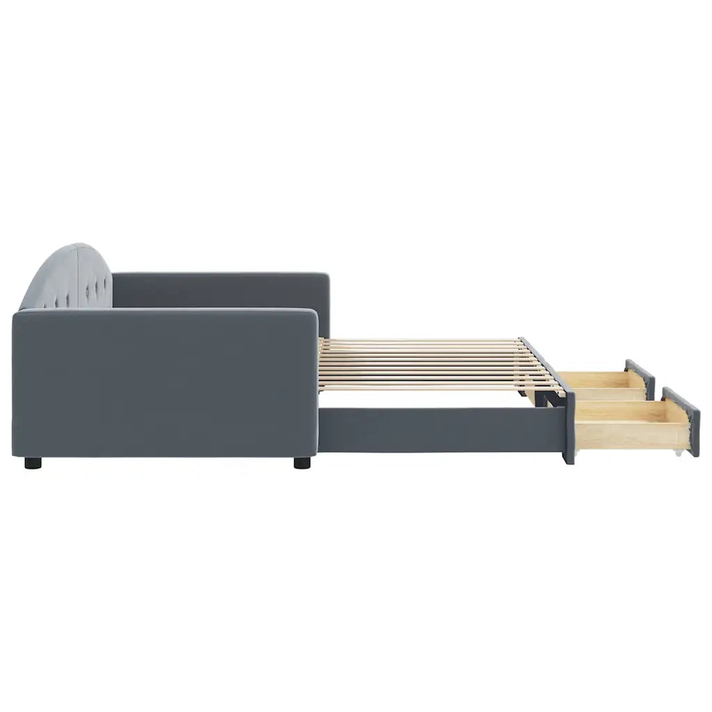 Divano Letto Estraibile Cassetti Grigio Scuro 100x200cm Velluto