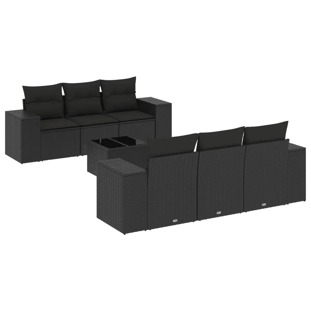 Set Divani da Giardino con Cuscini 7pz Nero Polyrattan