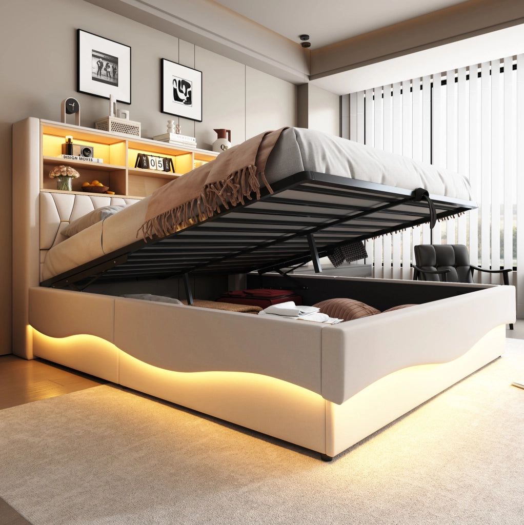 Letto 180x200 cm con LED; contenitore e USB