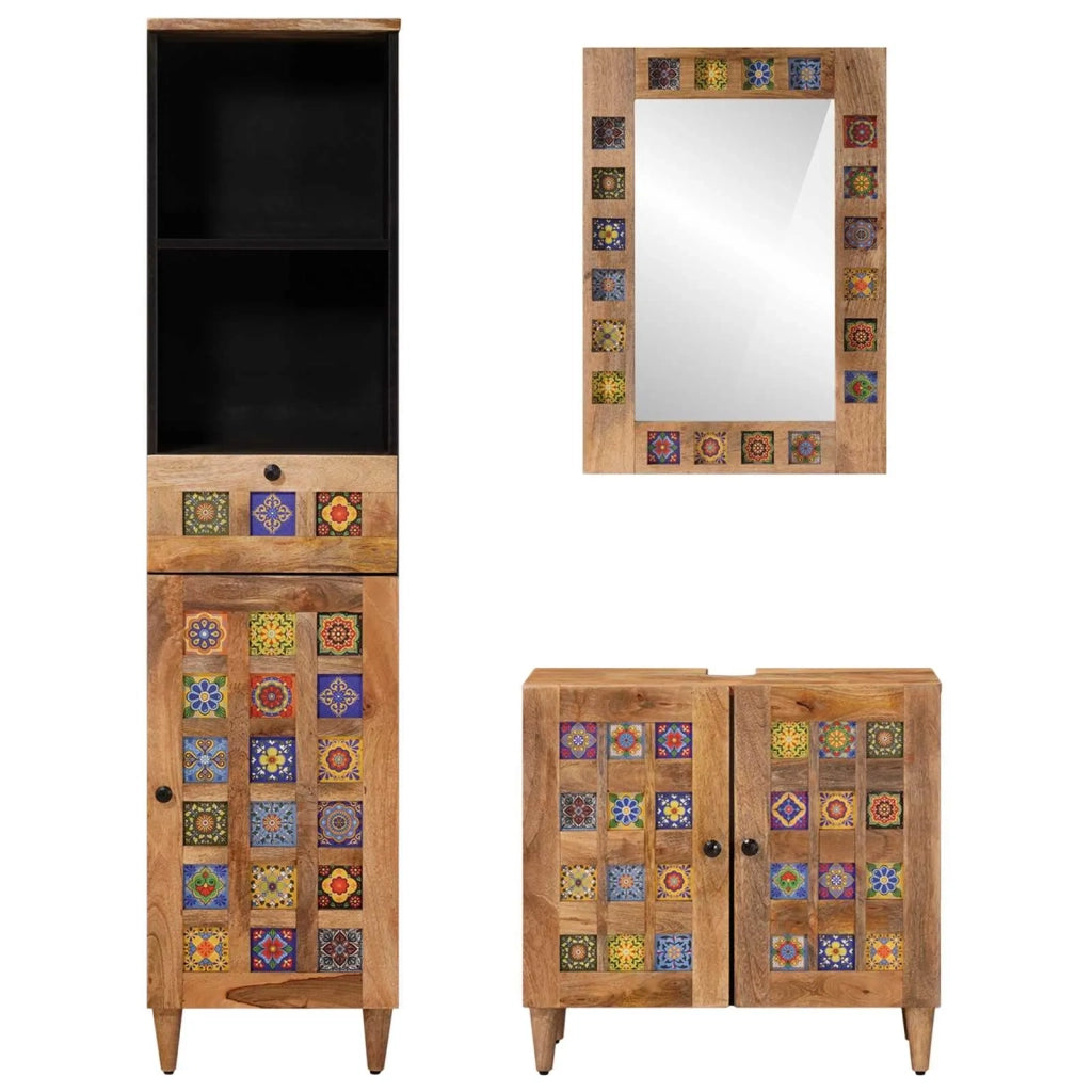 Set di mobili per il bagno con cassetto 3 pcs Naturale