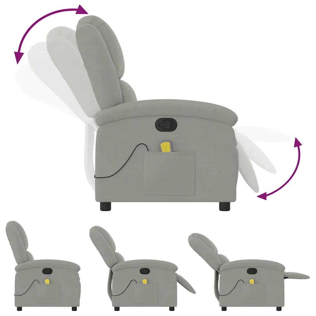 Poltrona Massaggiante Reclinabile Grigio Chiaro in Velluto 371808