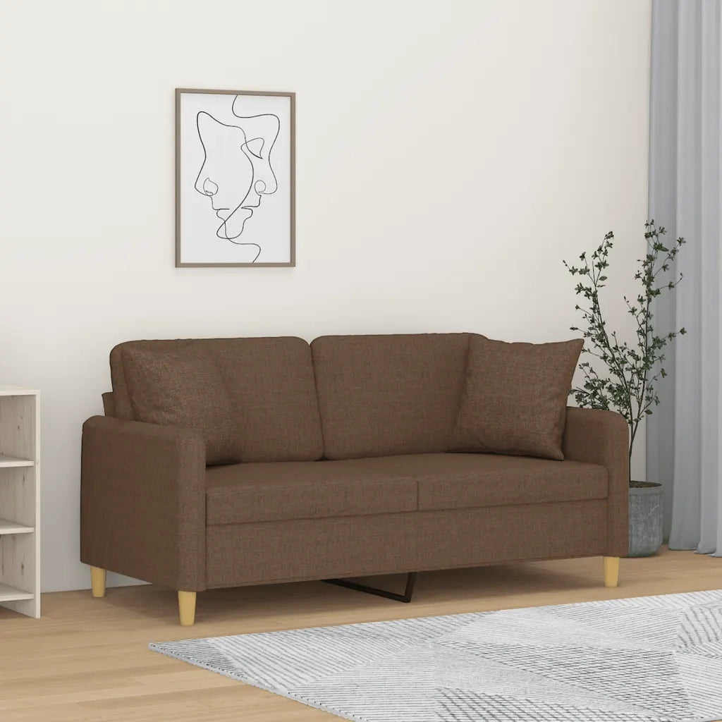 Divano | Divano da soggiorno | Sofa a 2 Posti con Cuscini Marrone 140 cm in Tessuto