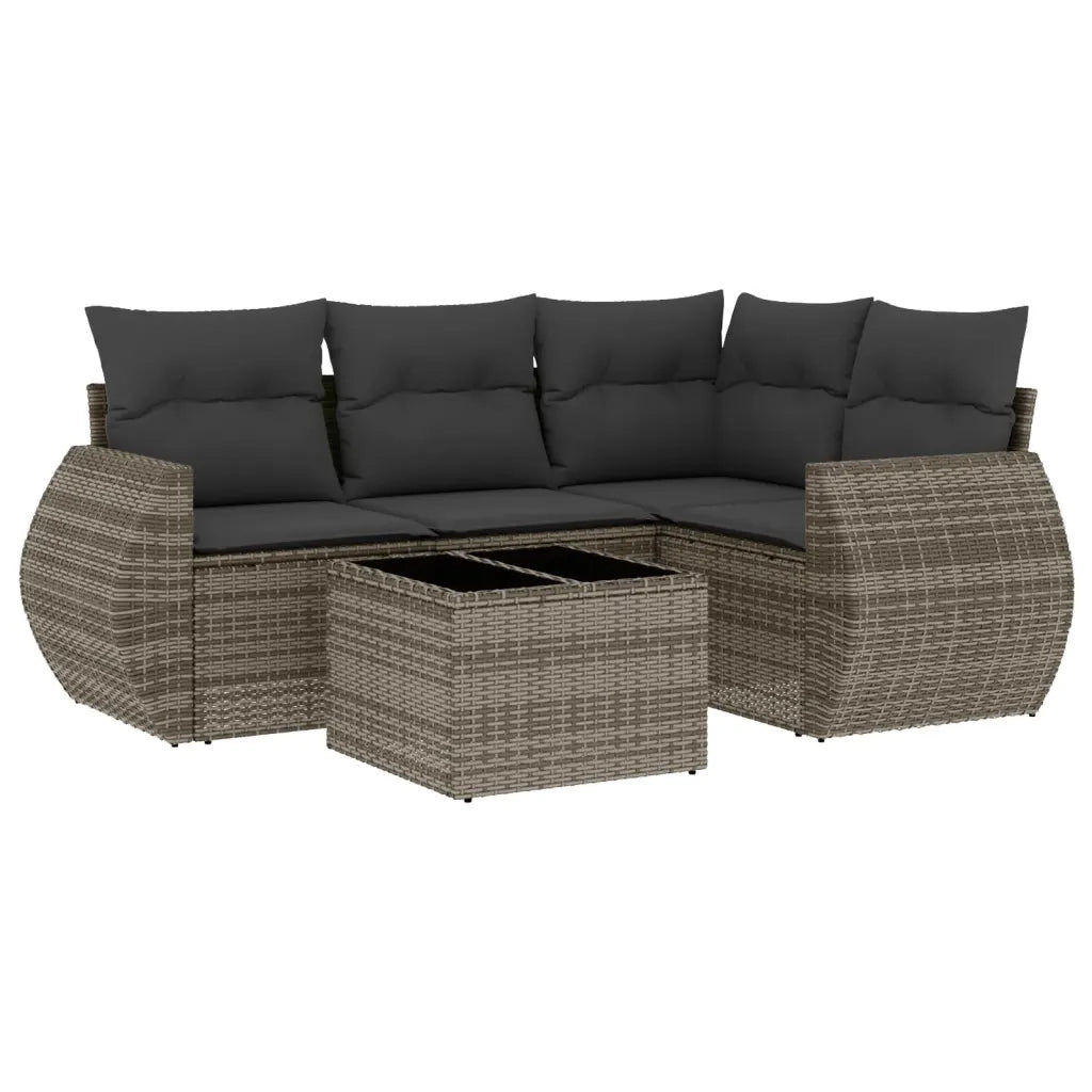 Set Divano da Giardino 5 pz con Cuscini Grigio in Polyrattan 3221319
