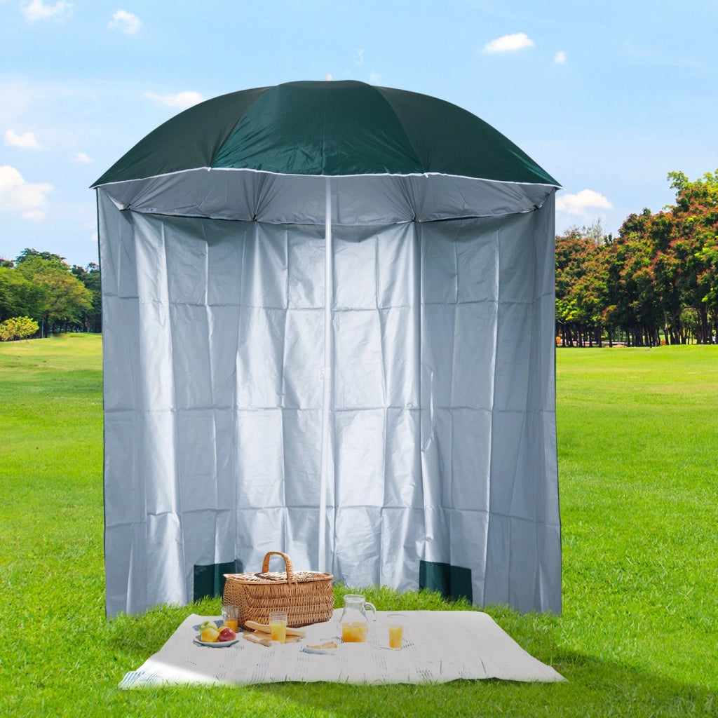 Ombrellone da Giardino Ø2,2m in Metallo con Tenda Parasole Verde Scuro