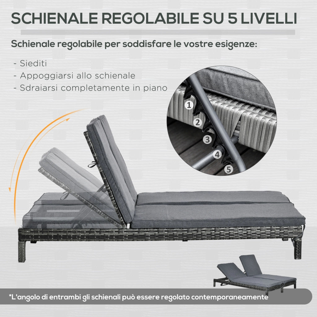 Sdraio a 2 Posti ¨C zephmum ¨C Grigio Acciaio Rattan 196x120x28