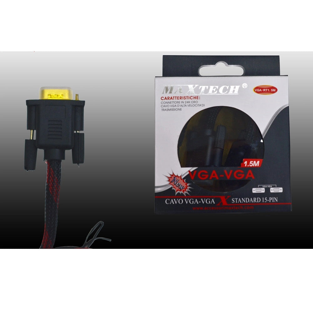 Trade Shop - Cavo Da Vga A Vga Maschio A Maschio 1,5mt Cavo Telato Per Pc Maxtech Vga-rt1.5m -