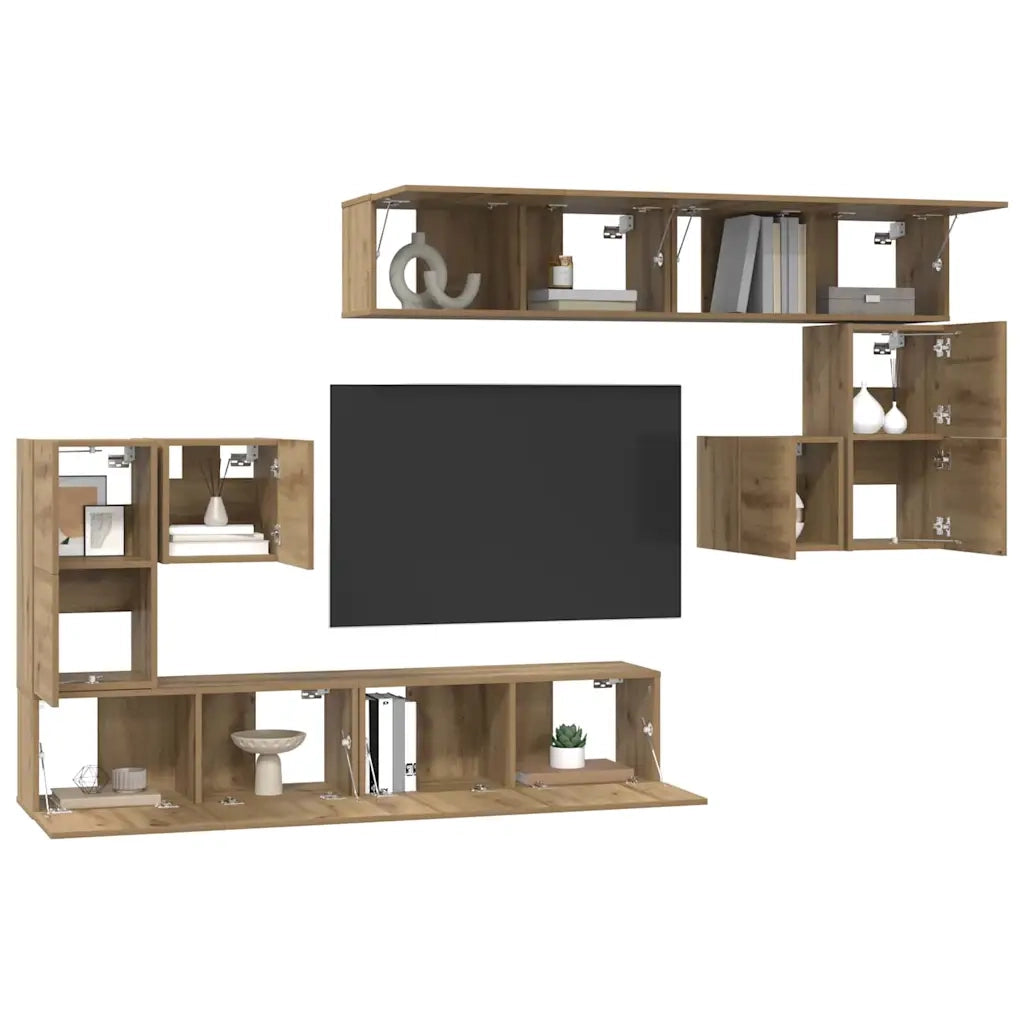 vidaXL Set mobile TV Montaggio a parete 8 pcs rovere artigianale