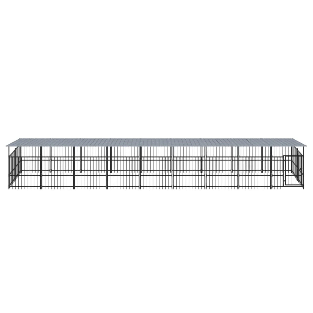 Cuccia gabbia per animali da esterno pac con tetto per cani in acciaio 16,89 m² nero 02_0041750