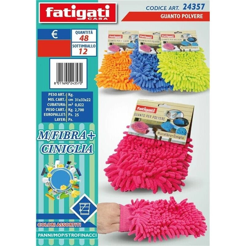 GUANTO TOGLI POLVERE IN MICROFIBRA + CINIGLIA ADATTO A MOLTEPLICI SUPERFICI COLORI ASSORTITI