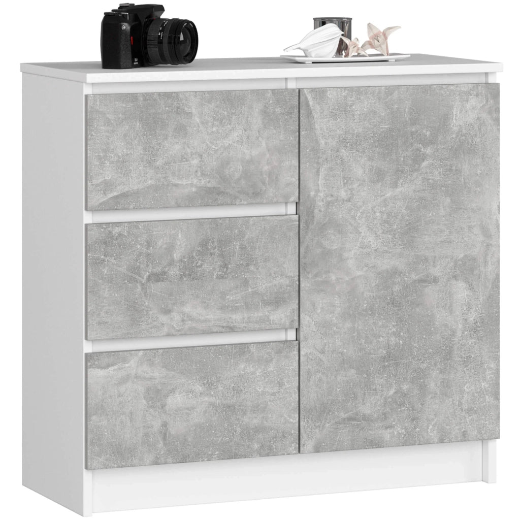 Cassettiera AKORD JERRY Cassettiera Bianca 80 cm 1 anta 3 cassetti inserto frontale Cemento 80x35x77 cm