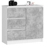 Cassettiera AKORD JERRY Cassettiera Bianca 80 cm 1 anta 3 cassetti inserto frontale Cemento 80x35x77 cm