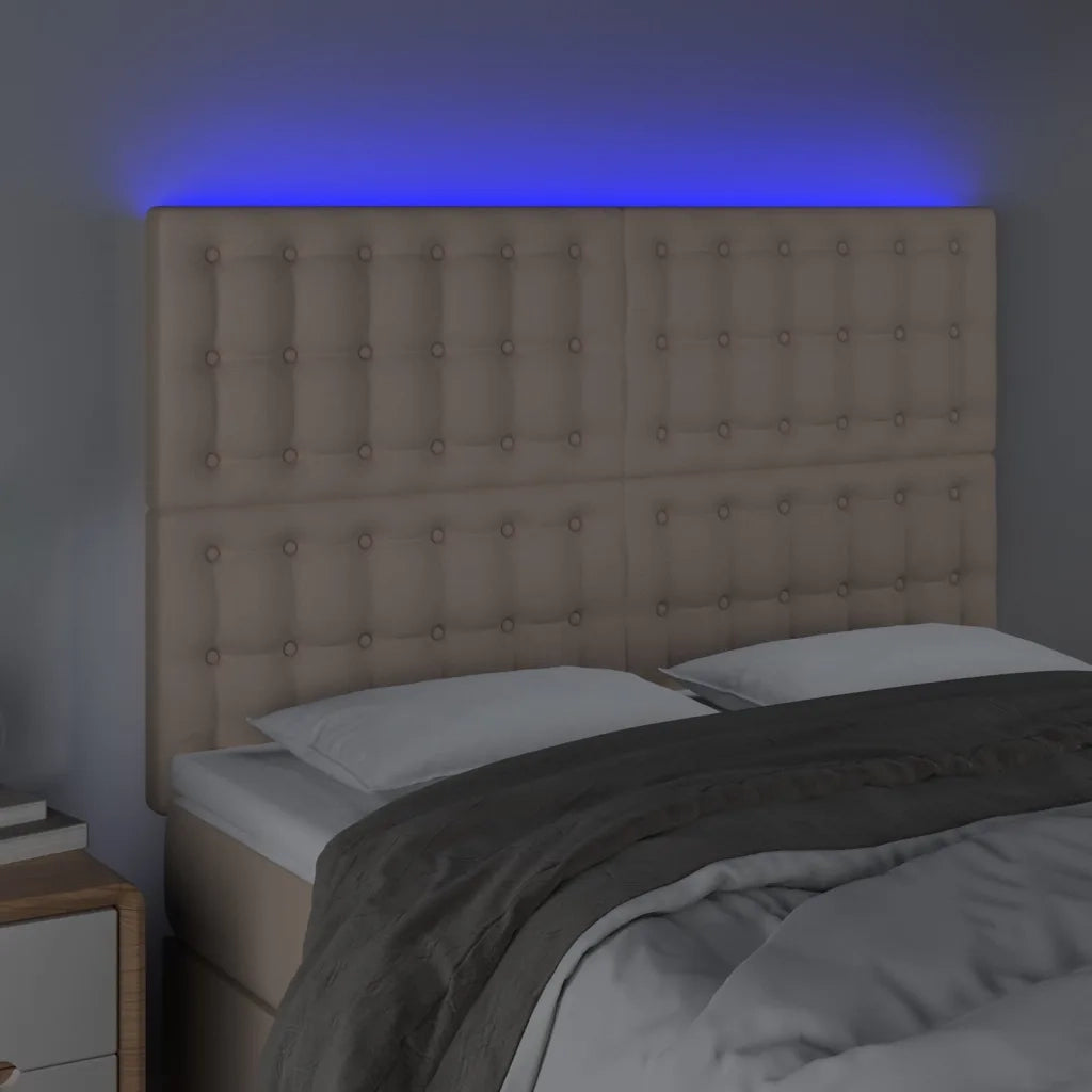 Testiera a LED-Testata con LED cappuccino 144x5x118/128 cm in Similpelle