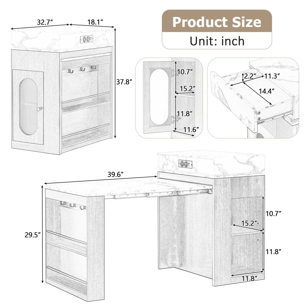 Isola da Cucina con 1 Cassetto; 1 Anta in Vetro; Piano Ribaltabile e Prese; in MDF e Vetro; Nero
