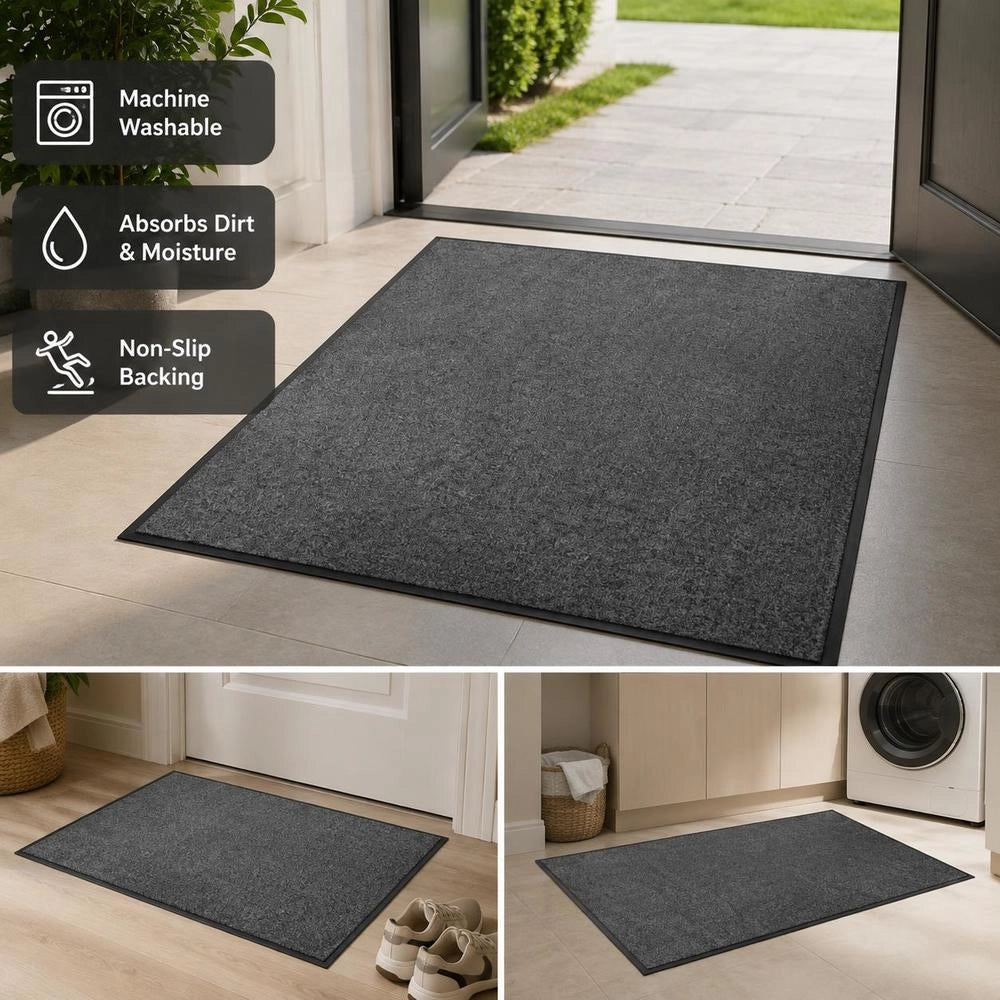 Washable Doormat, Anthracite, 90x150 Cm