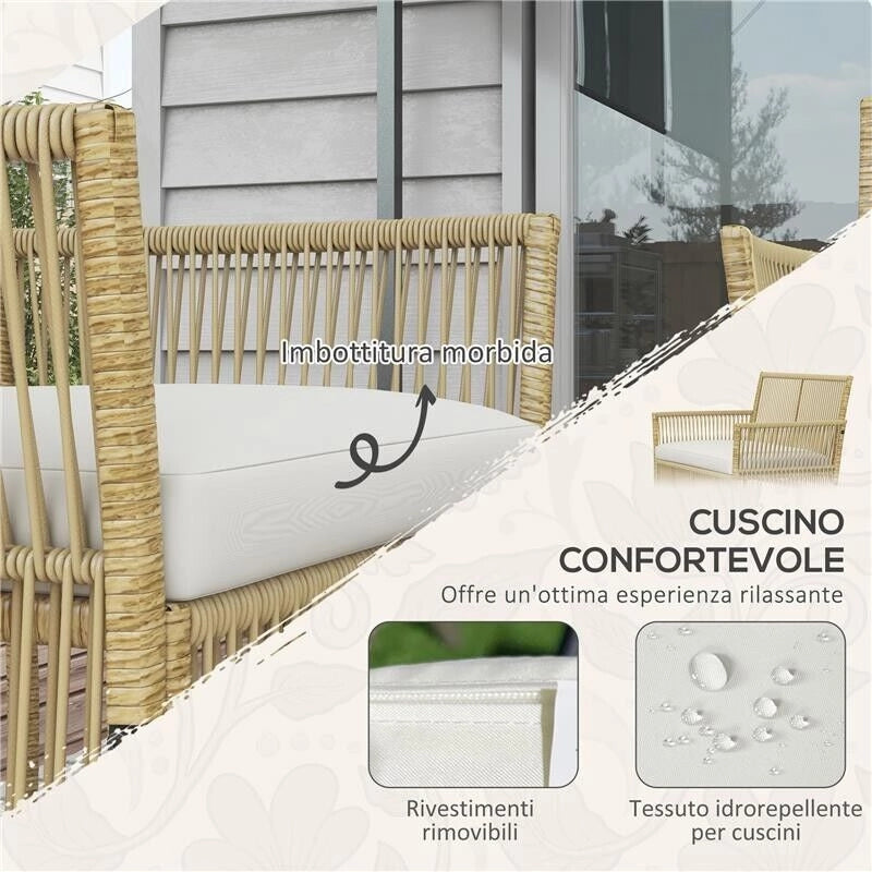 SET DA GIARDINO IN RATTAN DA 4 PEZZI CON 2 POLTRONCINE, DIVANO E TAVOLINO DA CAFFÞ, NATURALE E NERO