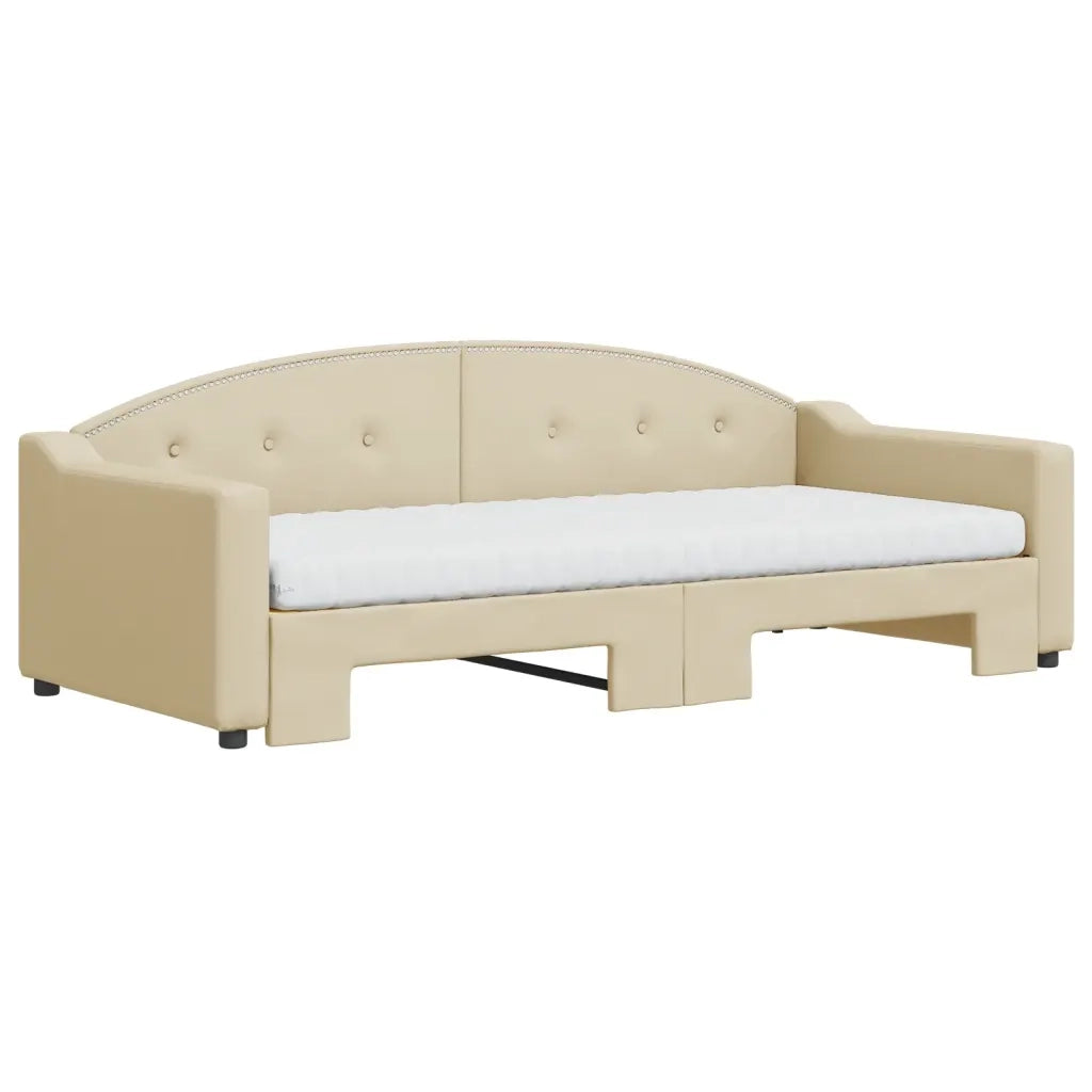 Divano Letto Estraibile con Materassi Crema 90x200 cm Tessuto