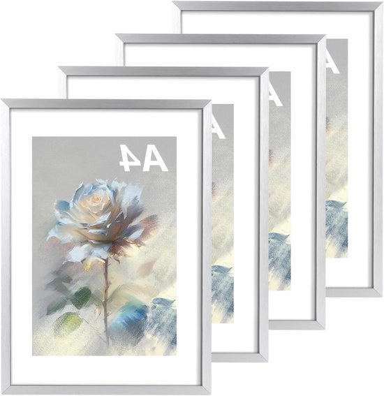 Set di 4 cornici fotografiche in argento per foto A4, poster e puzzle