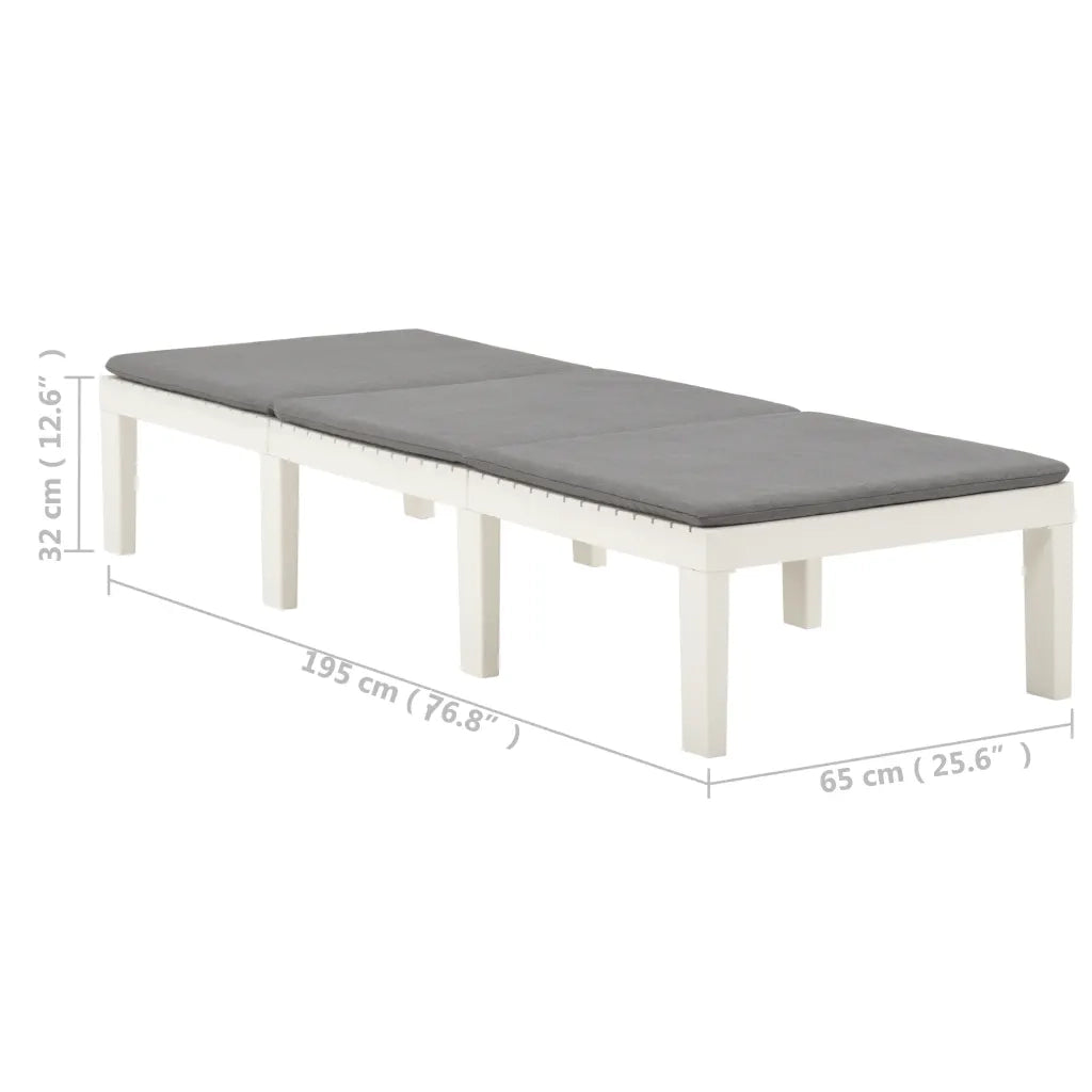 Lettino Prendisole | Sdraio da giardino | Lettino da sole con Cuscino Plastica Bianco