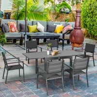 Set da Giardino con Tavolo Allungabile in Alluminio e 6 Sedie con Seduta Traspirante, Grigio
