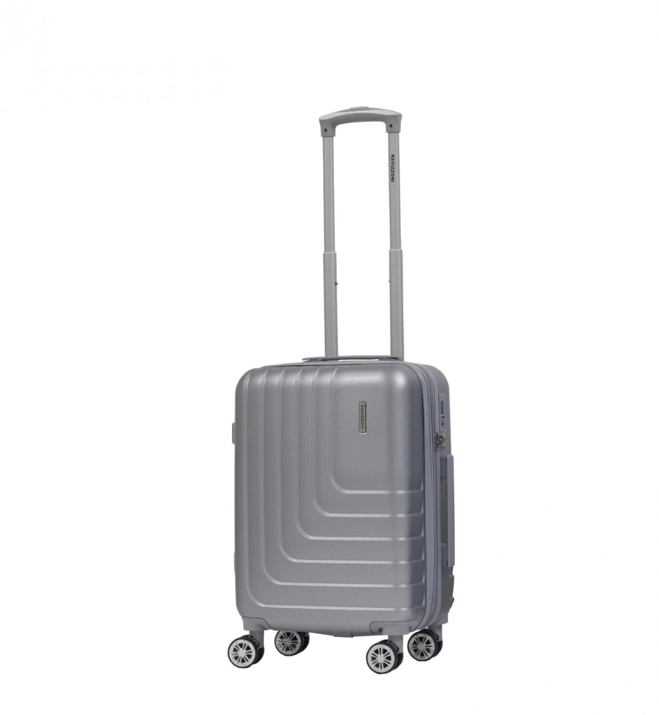 Trolley valigia in ABS rigido espandibile, 4 doppie ruote silver 40x20x55cm Natan