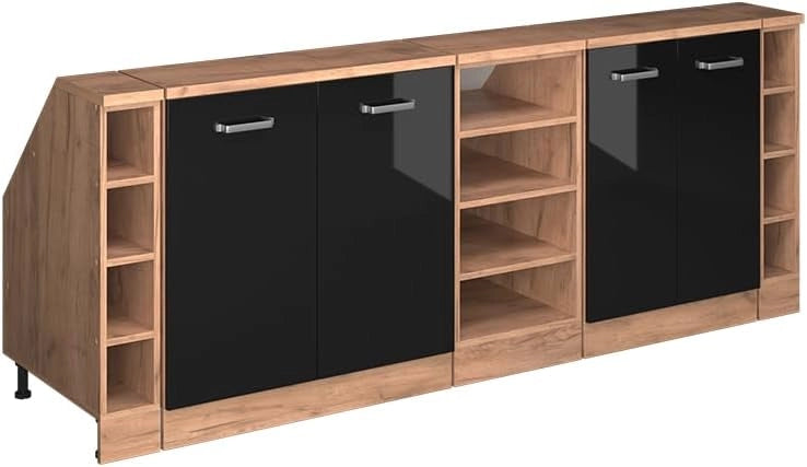 Set di mobili sottotetto Rion, Nero lucido, 210 cm Set di 5 carcasse armadio profondità 60 cm, adatto per il salvaspazio sotto tetti spioventi