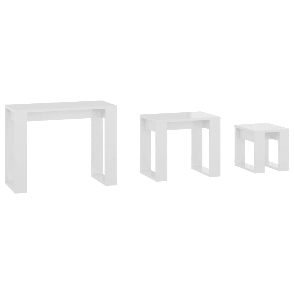 Tavolini Impilabili 3 pz Bianco Lucido in Legno Multistrato 808609