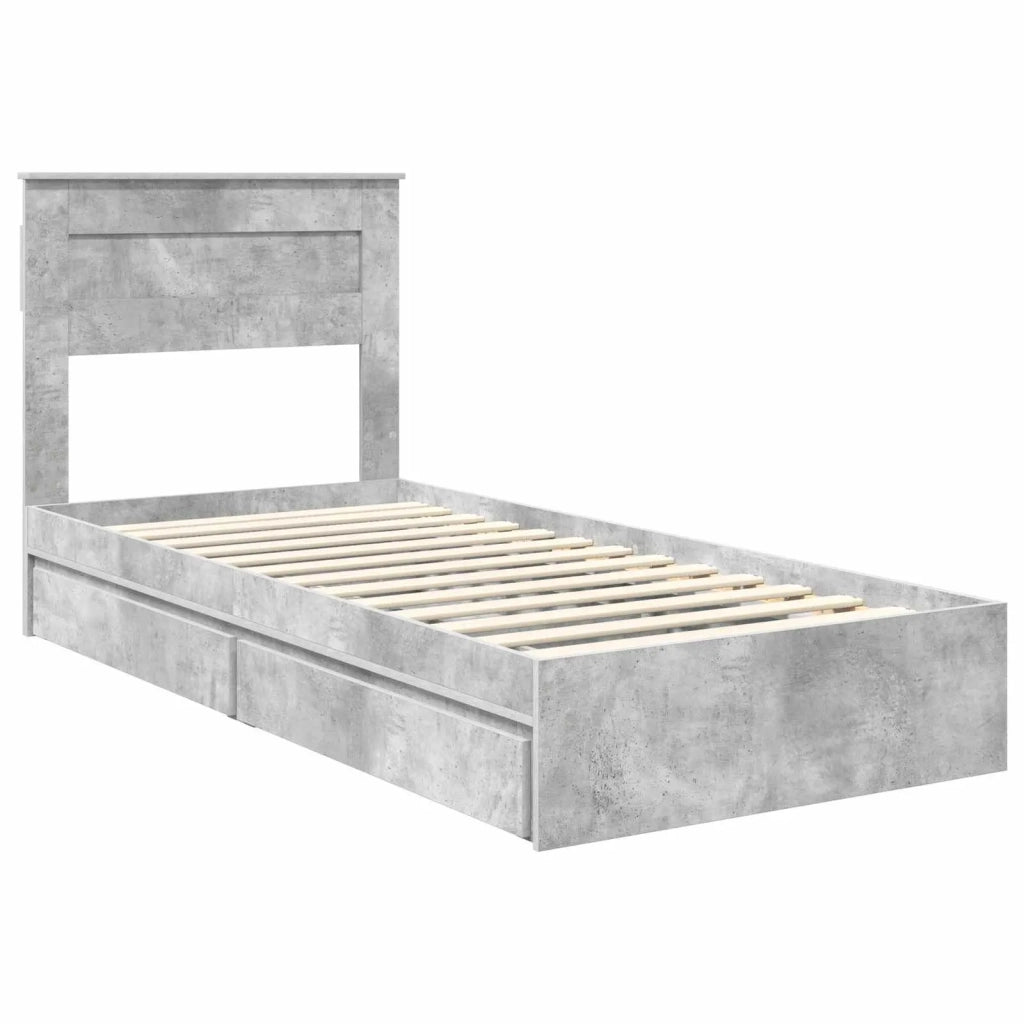 Letto con Contenitore con testiera Grigio cemento 90 x 190 cm