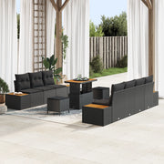 Set di Divano da Giardino  da 10 Pezzi con Cuscini Nero Polyrattan Acacia