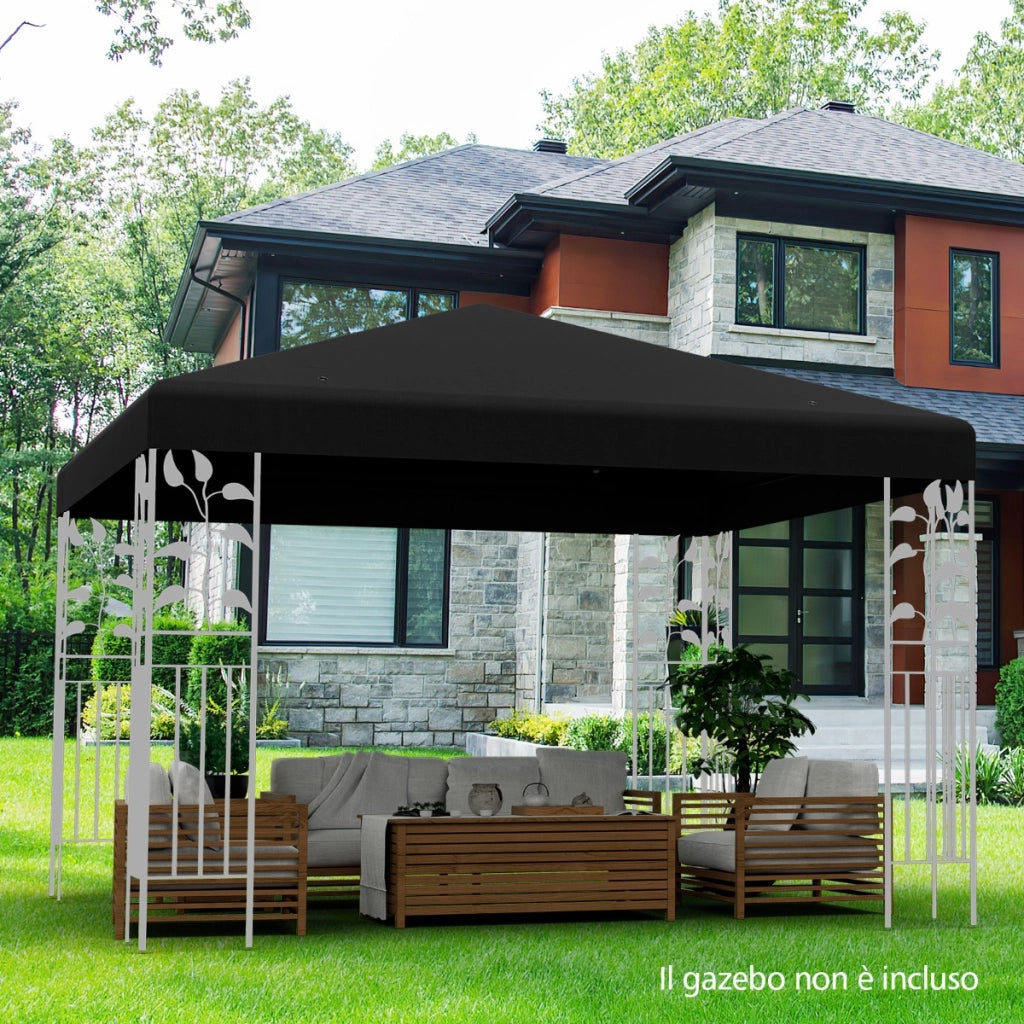 Telo tetto ricambio per gazebo da sole 3x3m con gancio e chiusura a strappo, Tessuto copertura superiore per gazebo Nero-Gazebo