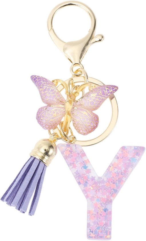 Sostituto di Chiave con Lettere Farfalle - Sostituto di Chiave per Donne - Sostituto di Chiave con Lettera - Smalto/Resina - Lunghezza Totale 9,3 cm - Materiale Duraturo