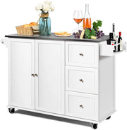 Isola da cucina mobile con piano di lavoro in acciaio inox, carrello da cucina con 3 cassetti e portasciugamani e ripiano regolabile, mobile da cucina su ruote, carrello da cucina 135 x 45,5