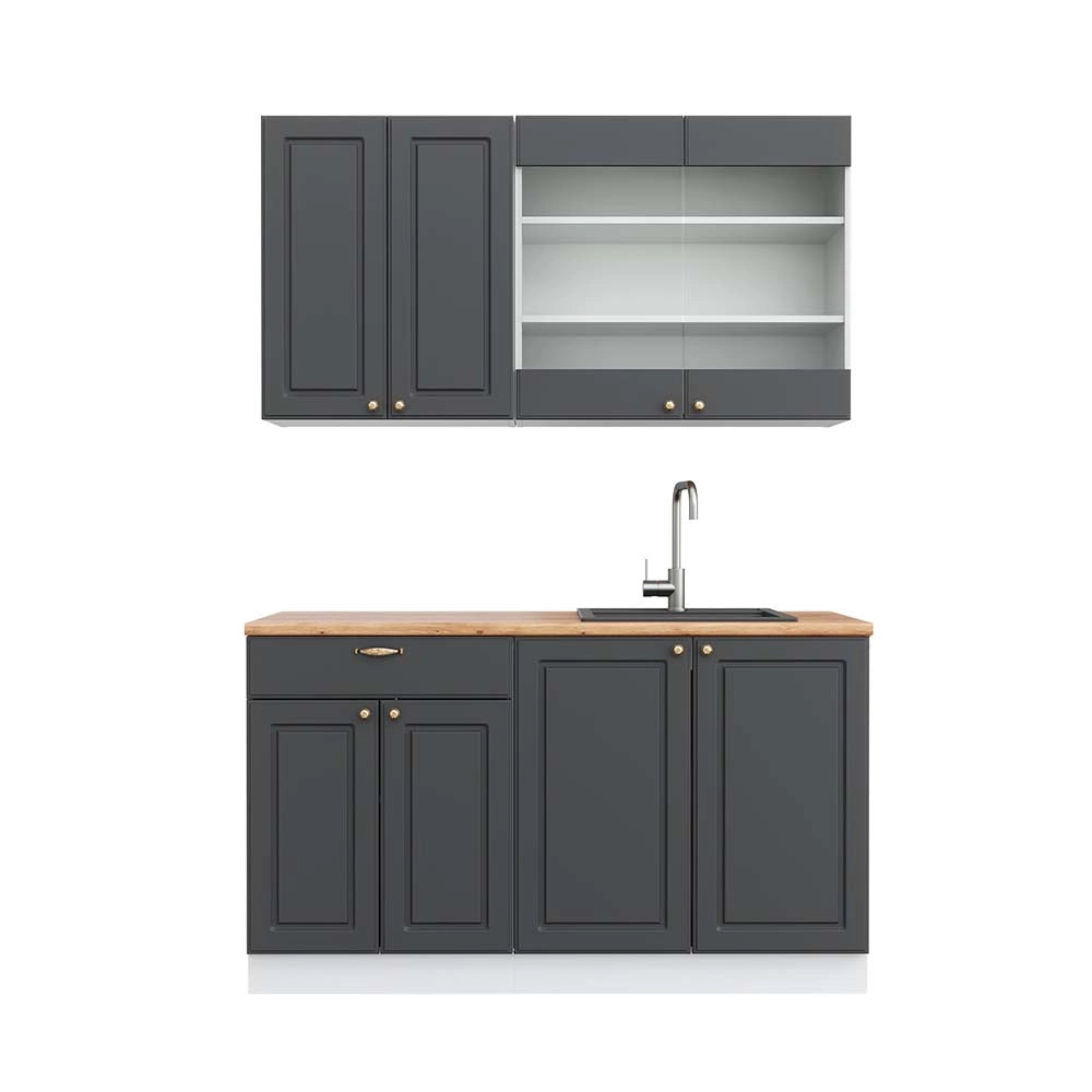 Cucina completa Fame-Line Antracite-oro/Bianco 140 cm, PL Rovere Vicco