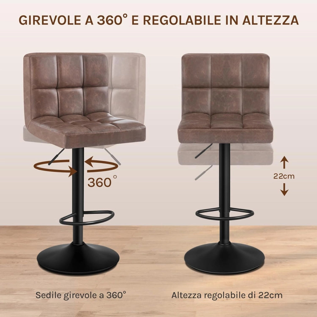 Pezzo Sgabello da Bar PU Vintage Sedia per Cucina Girevole Marrone