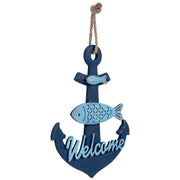 Figura decorativa da appendere a forma di ancora in legno blu, 20x1.5x33h cm