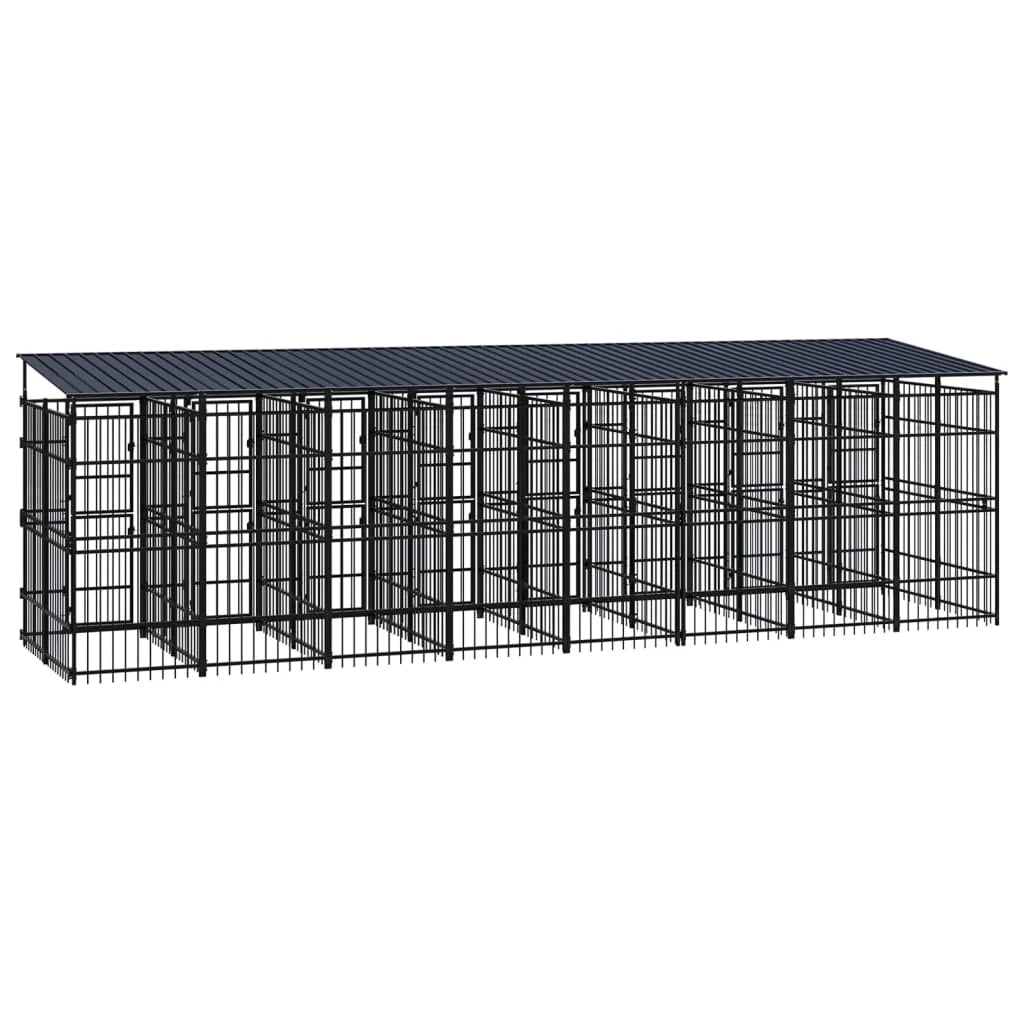 Cuccia/gabbia/recinto per animali domestici da esterno con tetto per cani acciaio 14,75 m² nero 02_0041741